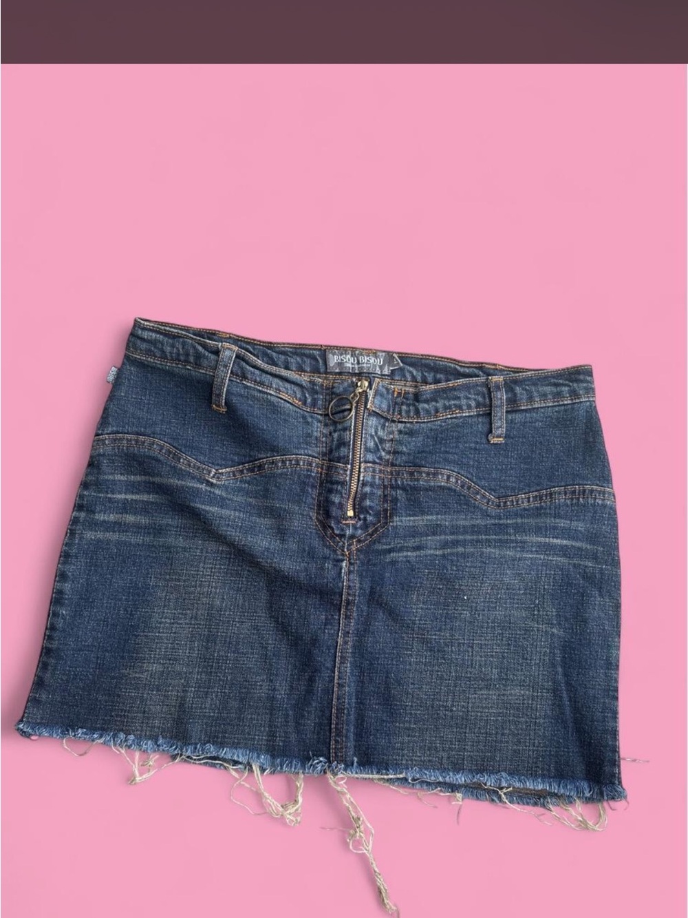 Bisou Bisou Dark Blue Denim Mini Skirt with Front Zip